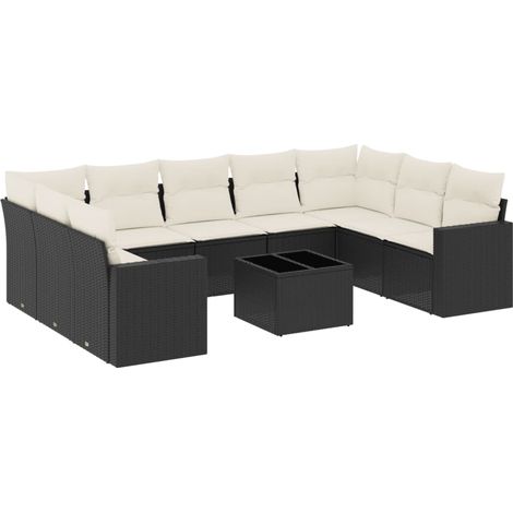 Set Divani da Giardino 10pz con Cuscini in Polyrattan Nero vidaXL (1/3)