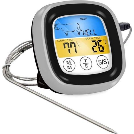 Termómetro digital para carne y horno con sonda larga: pantalla táctil LCD grande, lectura instantánea, barbacoa, horneado y parrilla (1/5)