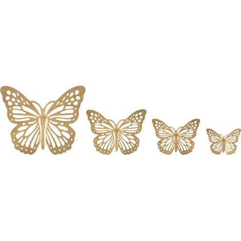 Decorazione da parete in metallo oro, 35x2x29-25x2x19-20,5x2x16-16x2x12 cm – Farfalle (1/5)