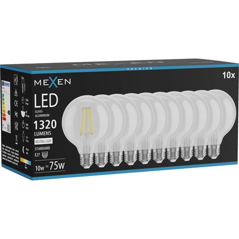 Mexen Vintis 10x Ampoule filament LED E27, G95, 10W, Neutre - 4000K, 1320 lm, clair - L157-E27-1040-00x10 (1/5)
