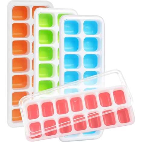 Moule À Glaçons En Silicone - 56 Cubes - Avec Couvercle Amovible - Lavable Au Lave-Vaisselle - Empilable - Lot De 4 (1/5)