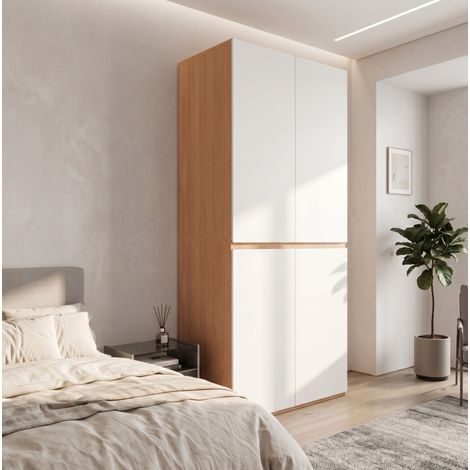Kleiderschrank 90x50x200 cm, mit Kleiderstange und Schmuckschublade, MDF und Spanplatte, Weiß (1/5)