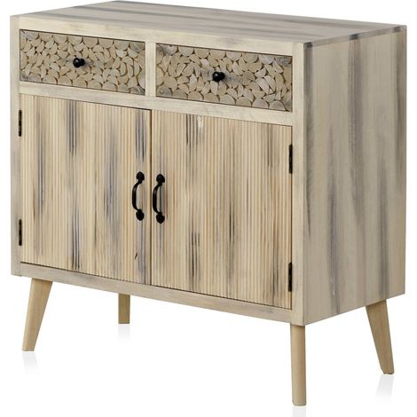 Buffet en bois naturel avec façade sculptée et finition greywash - bois naturel finition greywash (1/5)