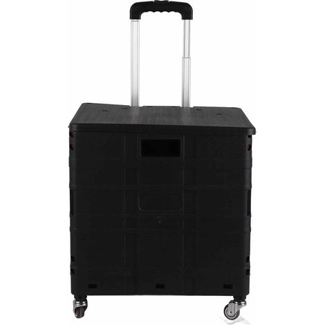 Chariot utilitaire pliable à 4 roues universelles avec frein silencieux, chariot à main pliable et caisse de rangement roulante avec couvercle, roues noires de grande taille (1/5)