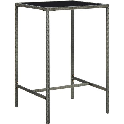 Garten-Bartisch Grau 70x70x110 cm Poly Rattan und Glas