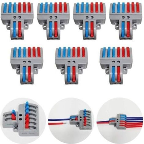 Jeu de bornes CTRICALVER, jeu de bornes de raccordement avec levier, connecteur de câble à pousser, bornes enfichables compactes, 7 pièces de bornes 8 pôles, avec vis de montage (2 en 6) (1/4)
