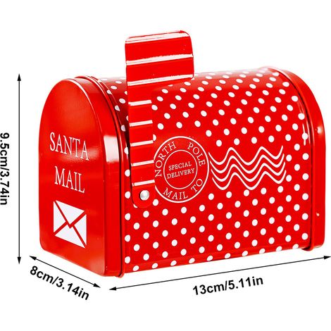 Boîte aux lettres décorative de Noël en fer, boîte cadeau créative pour enfants, style pois, 13x8x9.5cm, sachet inclus. (1/5)