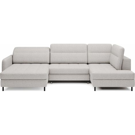 Sofá de esquina convertible BERTHO 306 cm gris claro efecto jaspeado - Ángulo derecho con baúl (1/5)