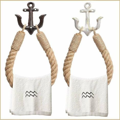 royaluxe- Anneau porte-serviette en corde nautique, support de papier toilette, décoration de salle de bain sur le thème de la plage, avec crochet en métal pour décoration de salle de bain (1/5)
