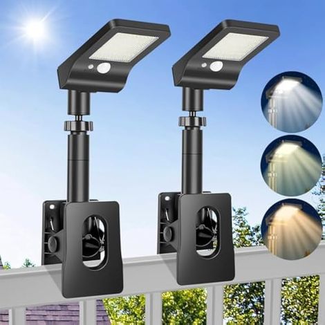 Lot de 2 Lampes Solaires Exterieur à Clipser avec Détecteur de Mouvement, Projecteur Solaire Étanche, 60 LED 3 Couleur Eclairage, Télécommande, pour Clôtures Jardin Terrasses Camping (1/5)