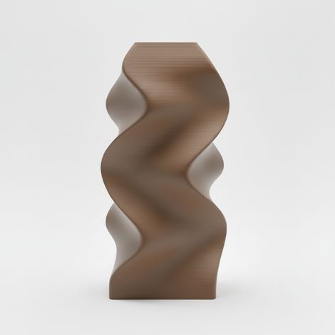 Vase décoratif marron ondulé pour fleurs, forme spirale, élégant (1/3)