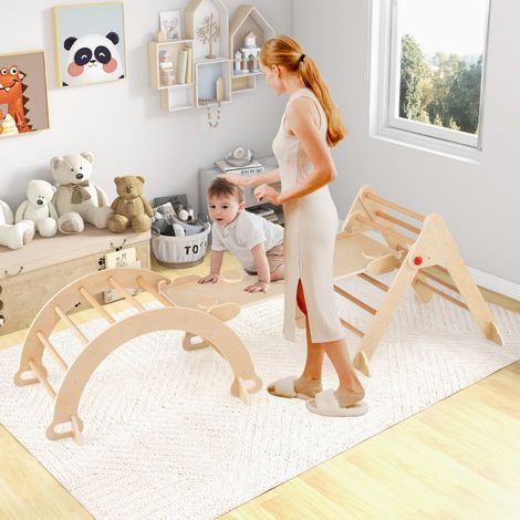 Ensemble Triangle 7 en 1 pour Bébé Jouets d'Escalade Ensemble Montessori en Bois avec Arche Rampe et Triangle Pliable pour 3 Ans+ Naturel (1/2)