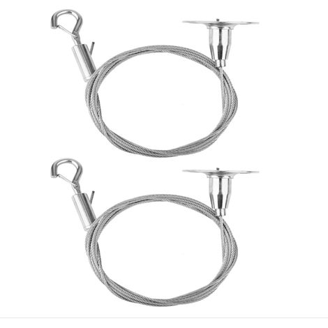 2 piezas de cable profesional de acero inoxidable de 2 m con gancho, cable colgante plateado resistente, fácil de tensar para colgar espejos o paneles decorativos. (1/5)