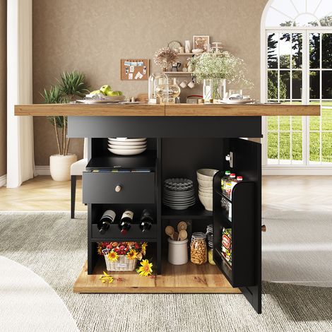Table à manger télescopique (110-140×80 cm), table de cuisine pliante pour 4-6 personnes, table à manger extensible, table de cuisine peu encombrante pour cuisine et salon, avec étagère à snacks et po (1/5)