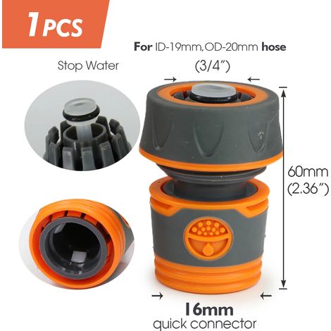 (I-1PCS) Raccord rapide pour tuyau d'arrosage 1/2 3/4 pouce, raccord d'arrêt d'eau pour lavage de voiture, joints de réparation de tubes d'irrigation 20/16 mm (1/5)