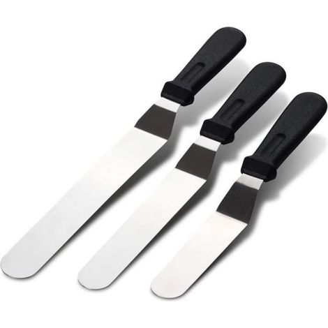 Spatule Coudée Pâtisserie - Acier Inoxydable - Poignée Plastique Inclinée 45° - Pour Glaçage et Étaler Crème - Lot de 3 (6/8/10 Pouces) (1/4)