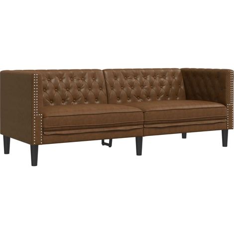 Canapé Sofa à 3 places Chesterfield marron similicuir daim (1/5)