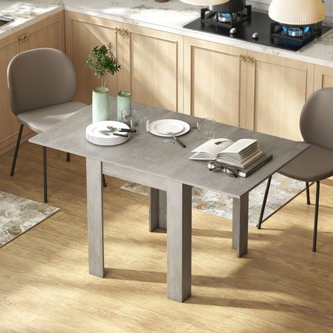 Table à manger extensible rectangle pour 4 à 6 personnes, table de cuisine 70-140 cm, patins en feutre, gris (1/5)