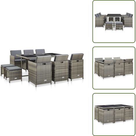 11-tlg. Garten-Essgruppe mit Auflagen Poly Rattan Grau - Gartenmöbelset - Essgruppen - Rattan Möbel - Outdoor Küche - Terrassenmöbeln (1/5)