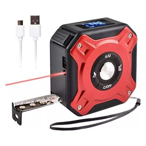 Télémètre Laser Ruban 2 en 1, Mètre Ruban Laser Rechargeable avec Laser de 40m et Ruban de 5m, USB Rechargeable avec Rétroéclairage LCD, Affichage Numérique pour Longueur/Zone /Volume/Mesure