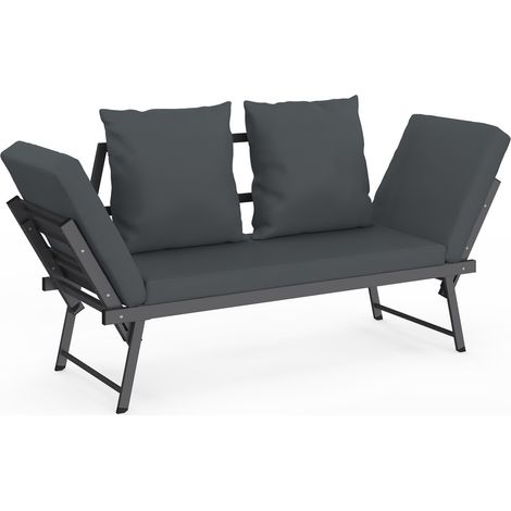 Gartensofa, umwandelbare Bank NOLA 2/3-Sitzer mit neigbaren Armlehnen aus Metall und anthrazitgrauen Kissen
