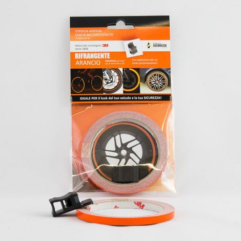 Pack strisce adesive per cerchi auto/moto/bici Rifrangenti materiale 3M Packaging - 6 pack strisce Rifrangenti Arancio (1/3)