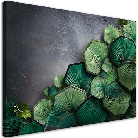 Tableau déco Hexagone Feuilles de béton 90x60 (1/5)