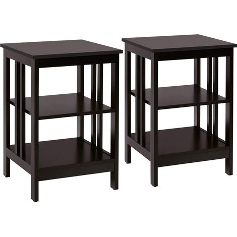 2 tables de chevet 3 niveaux avec barres renforcées et structure stable - marron foncé (1/5)