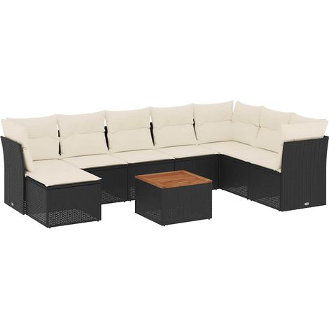 vidaXL Set Divani da Giardino 9 pz con Cuscini Nero in Polyrattan (1/5)