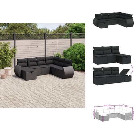 Salon de jardin 7 pcs avec coussins noir résine tressée - Ensemble Salon De Jardin - Mobilier Extérieur - Canapé Jardin - Résine Tressée - Rotin Synthétique (1/4)