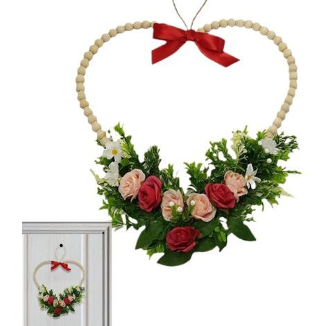 Frühlingskranz für die Haustür, Blumenkranz für die Haustür, künstlicher Blumenkranz, Herzkranz zum Valentinstag fürs Fenster, Dekorationen
