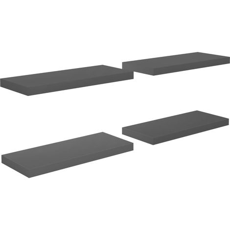 vidaXL Scaffali a Parete 4 pz Grigio Lucido 60x23,5x3,8 cm in MDF