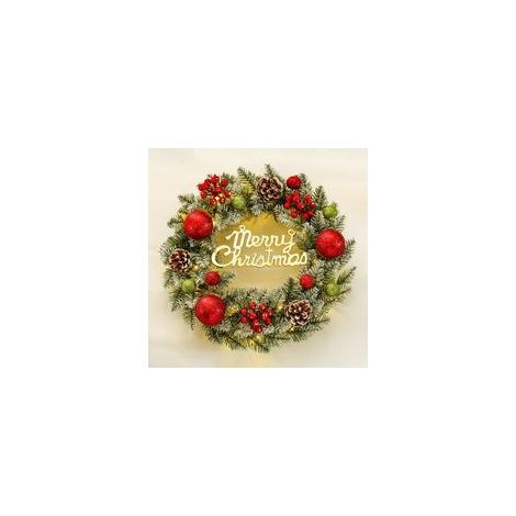 Ghirlanda natalizia artificiale, 30 cm, con aghi di pino, bacche e fiocchi di neve - decorazione festiva, adatta per uso interno/esterno, con luci - decorazione natalizia. - Crezuo