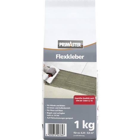 Primaster Flexkleber Grau 1kg Fliesenkleber für Wand- & Bodenfließen Innen&Außen
