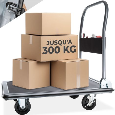 Tectake – Chariot d'atelier pliable 90x61cm – Charge maximale 300 kg – Surface antidérapante – Roues pivotantes avec frein – Pour entrepôts et déménagements