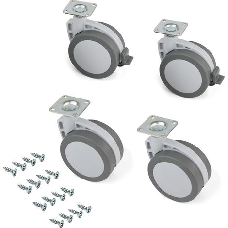 Emuca Set mit 4 Mak-Rollen inklusive Befestigungsmaterial, 80 mm Durchmesser, Stahl und Kunststoff, grauer Kunststoff (1/2)