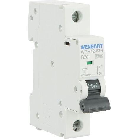 Disjoncteur 1P 20A Courbe B 10kA WGM12-63H Rail DIN Protection réactive 20A en courbe B ultra-rapide pour lignes longues et charges résistives. (1/5)