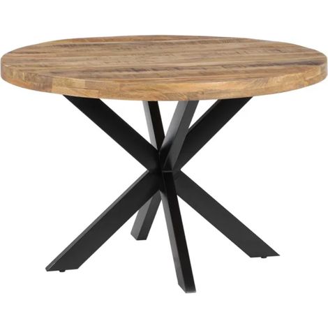 Table à manger ronde 120 cm bois manguier et pied noir étoile NOCTILIA (1/5)