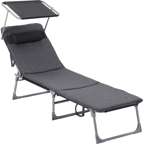 Chaise longue sdraio relax con materasso da 3 cm cuscino schienale e ombrellone reclinabile pieghevole 53 x 193 x 295 cm portata 150 kg per giardino grigio scuro 120001104