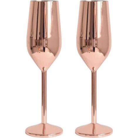 Flûtes à Champagne Set de 2, 304 Flûtes à Champagne en Acier Inoxydable Or Rose 220ml Verres à Vin Rouge Set pour les Cadeaux d[353] (1/4)