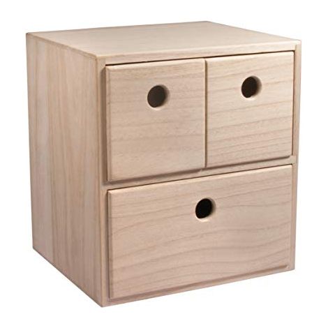 Rayher cassettiera mini in legno con 3 cassetti, legno naturale non trattato, 21x18x23cm, per piccoli oggetti, cancelleria, da colorare e decorare, 62908505 (1/4)