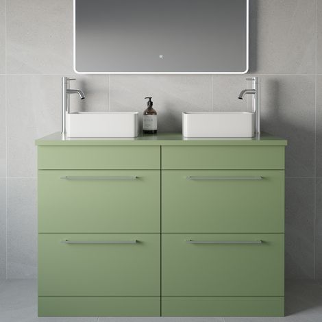 Napoli 460 Olive Green 1200mm 4 Drawer Vanity Unit for Countertop Basins - 1200mm - Chrome 320mm Handle