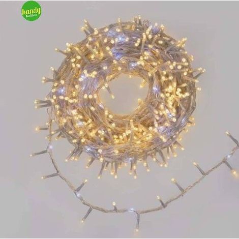 Catena Natale MiniCluster D 6 Cm 1000 MicroLed 20 Mt + 4 Mt Cavo Argento Bianco Caldo Lotti (1/5)