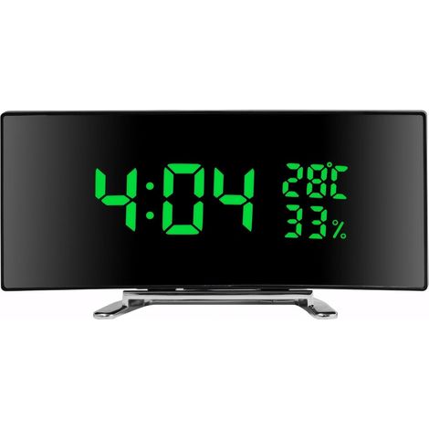 Réveil numérique LED avec écran incurvé de 6 pouces - Affichage de la température et de l'humidité - Alimentation secteur - 3 niveaux de luminosité - Mode snooze - Multifonction - Bureau à (1/3)