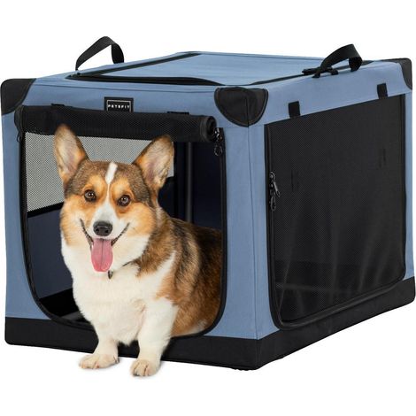 Faltbare Hundebox mit 3 Türen, verstellbarer Stoffbezug, für kleine bis große Hunde, Blau M (1/5)