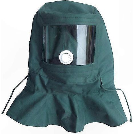 Dunkelgrüner Sandstrahlhelm mit Kapuze, Schutz vor Strahlmittelresten beim Kugelstrahlen und Lichtbogenmetallisieren, wind- und staubdichte Kapuze, professioneller Atemschutz (1/5)