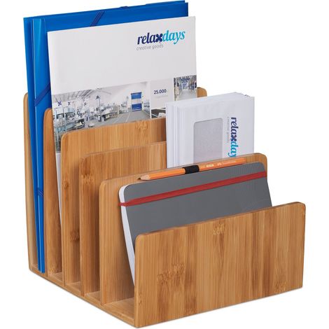 Relaxdays Portadocumenti in Bambù, 5 Scomparti per Lettere e Documenti Organizer Scrivania, HLP 23x24,5x25,5cm, Naturale