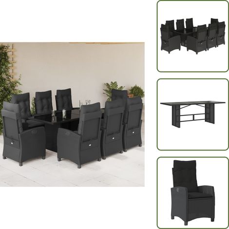 Chaise de jardin inclinable - vidaXL Ensemble à manger de jardin 9pcs coussins noir résine tressée - Coussin de siège (1/5)