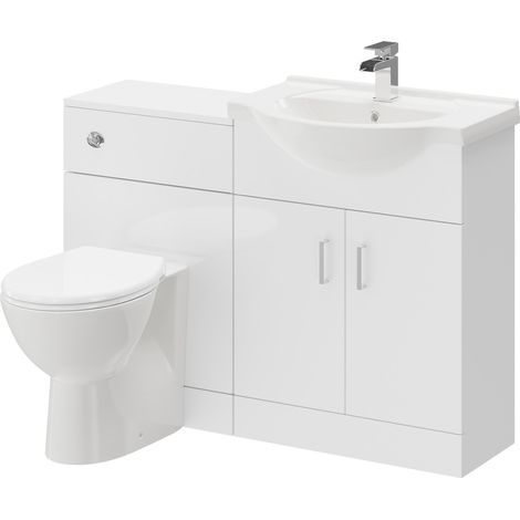 Alexander James Gloss White 1150mm 2 Door Vanity Unit Toilet Suite (1/5)