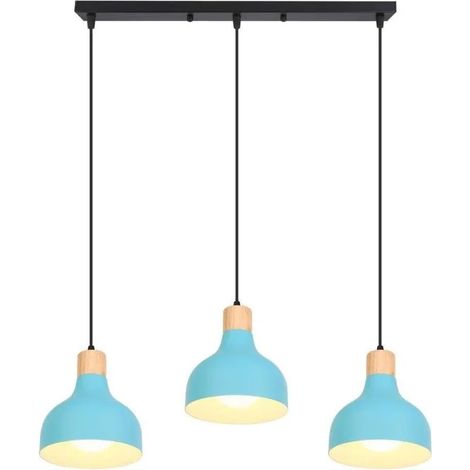 3lampe Lustre Moderne Industriel,E27 Lampe Suspension Vintage en Bois Métal Plafonnier Luminaire Retro pour Salon Chambre (1/5)